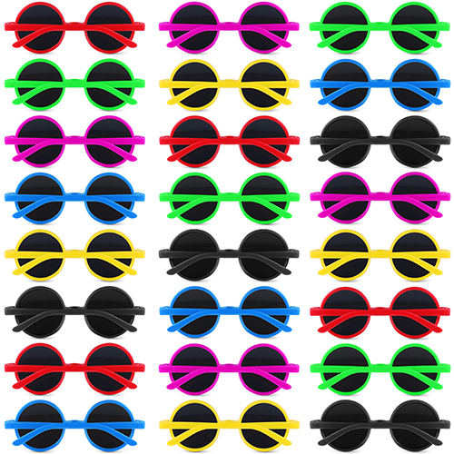 GINMIC 24Pack Kids Neon Round Sunglasses Party Favors  60's 