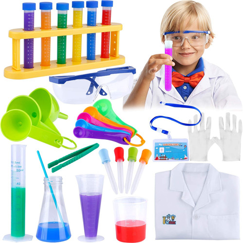 GINMIC 29pcs Kids Science Experiment Kit Lab Coat Set Scientist Costume Dress