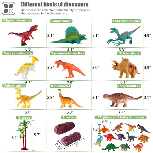 GINMIC 29 Piece Dinosaur Figurines Toys with Large Activity Play Mat