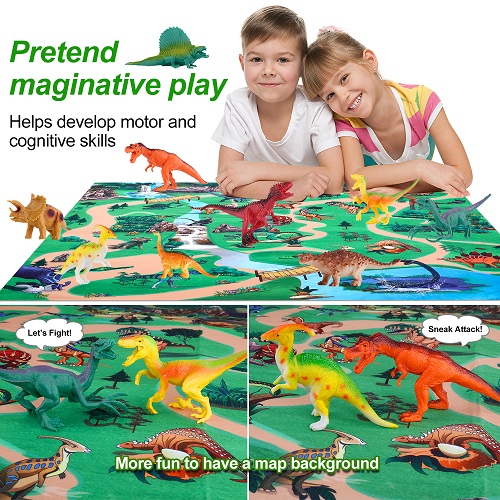 GINMIC 29 Piece Dinosaur Figurines Toys with Large Activity Play Mat