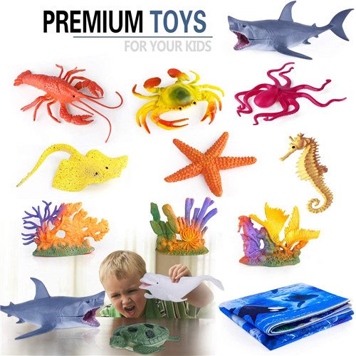 GINMIC Kids Ocean Animals Toys with Large Play Mat 