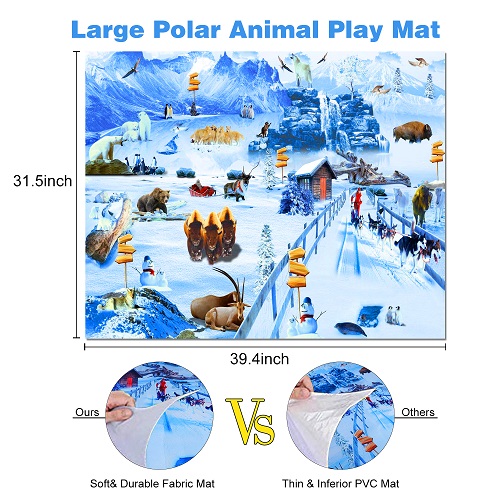 GINMIC Polar Animals Figurines Toys with Large Activity Play Mat