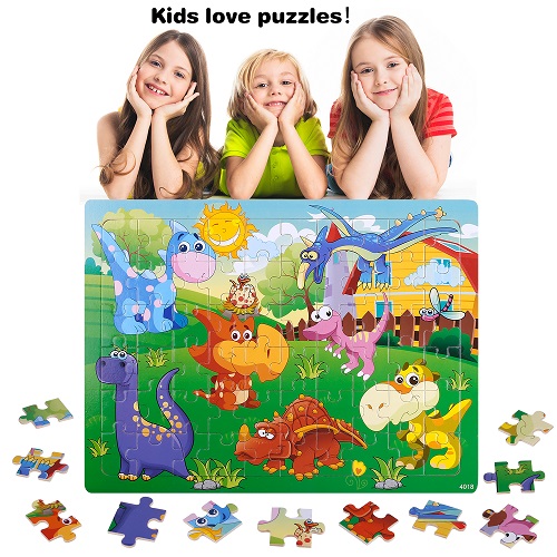 GINMIC Puzzles for Kids Ages 4-8, 4 Pack 40-80 Wooden Jigsaw Kids Puzzles