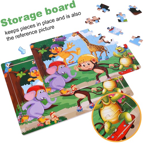 GINMIC Puzzles for Kids Ages 4-8, 4 Pack 40-80 Wooden Jigsaw Kids Puzzles