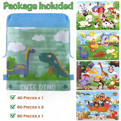 GINMIC Puzzles for Kids Ages 4-8, 4 Pack 40-80 Wooden Jigsaw Kids Puzzles