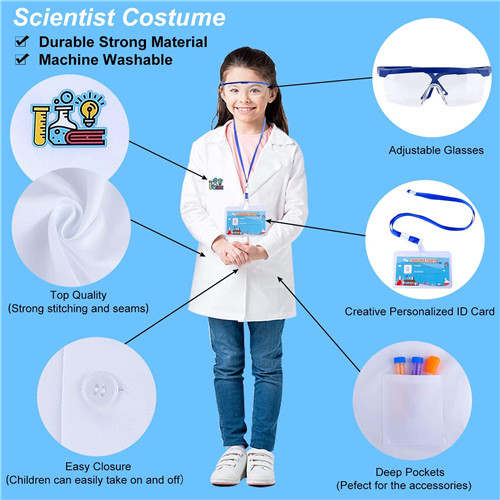GINMIC 29pcs Kids Science Experiment Kit Lab Coat Set Scientist Costume Dress